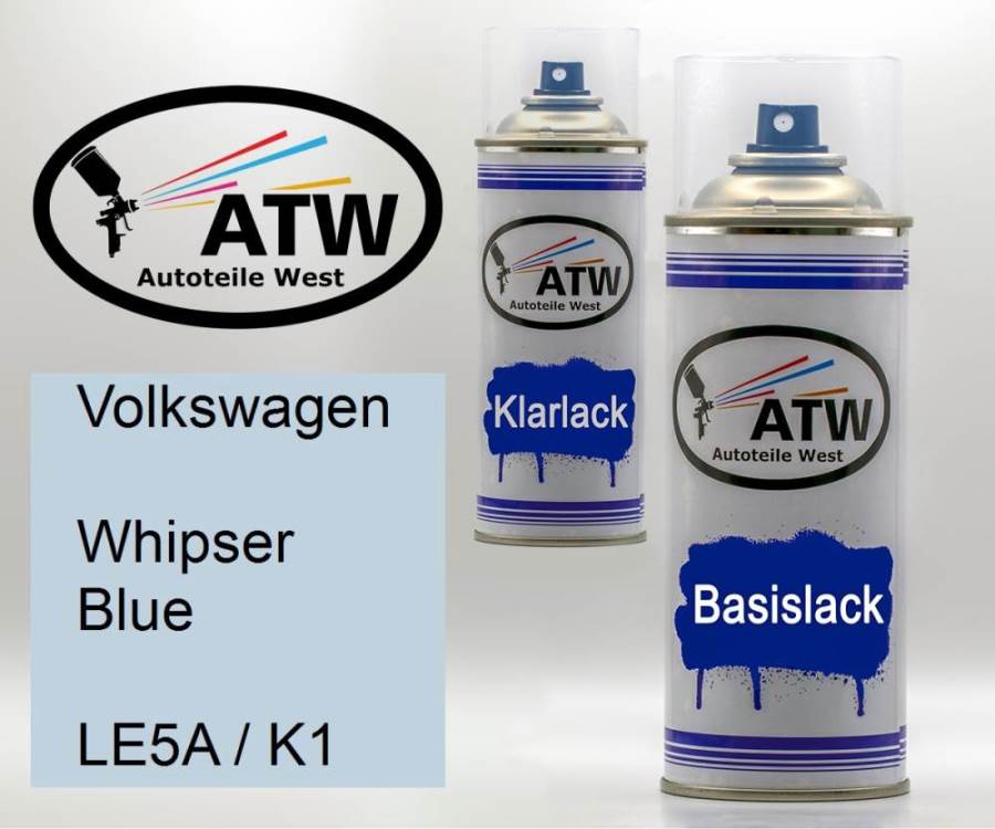 Volkswagen, Whipser Blue, LE5A / K1: 400ml Sprühdose + 400ml Klarlack - Set, von ATW Autoteile West.